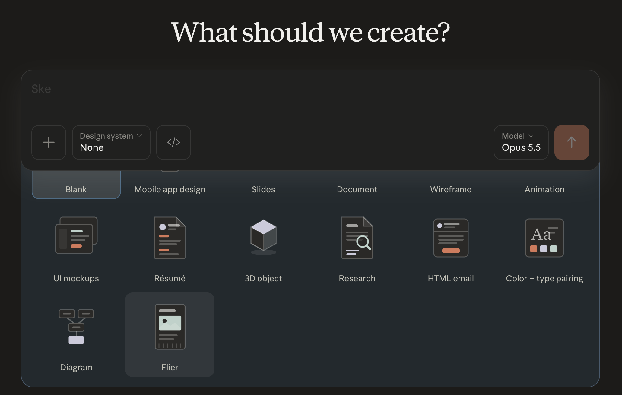 หน้าจอจริงของ Claude Design แผง Choose a template 14 แบบ